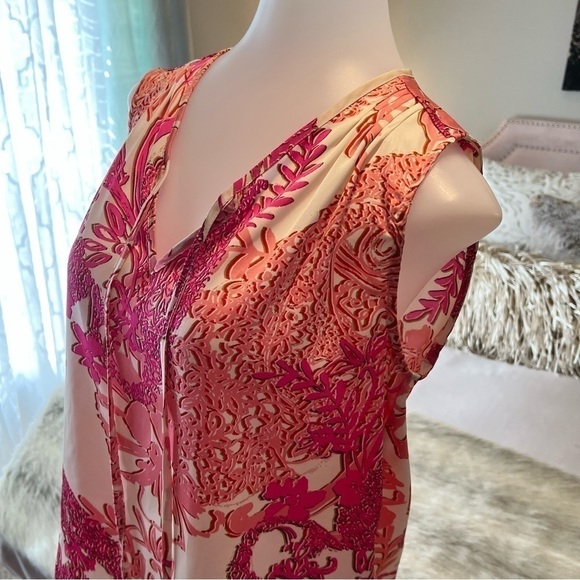 COLDWATER CREEK Pink White Floral XS 4 6 Sleeveless Tie Tunic Lightweight Shirt - Picture 13 of 13